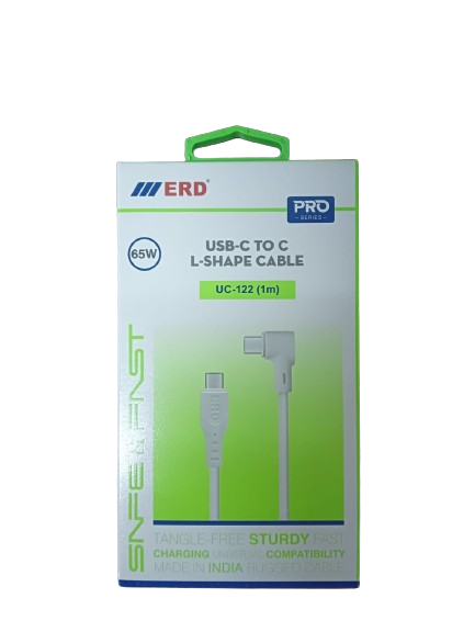 ERD Pro Series UC-122 L shape Type-C to C 65W Gaming Cable 1meter, White