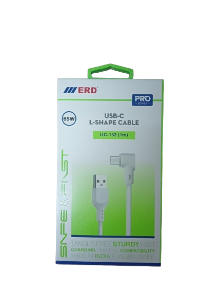 ERD Pro Series UC-132 L shape Type-C 65W Gaming Cable 1meter, White