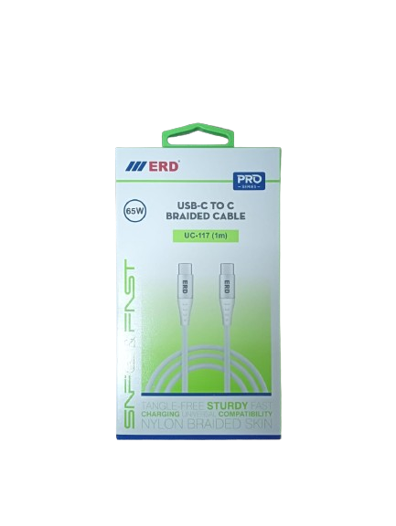 ERD UC-117 Type-C to C Braided Cable (65W 1Meter White)