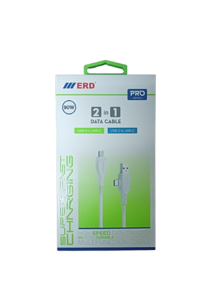 ERD Pro Series UC-102 2 in 1 USB to C and Type-C to C Cable (90W 1Meter White)