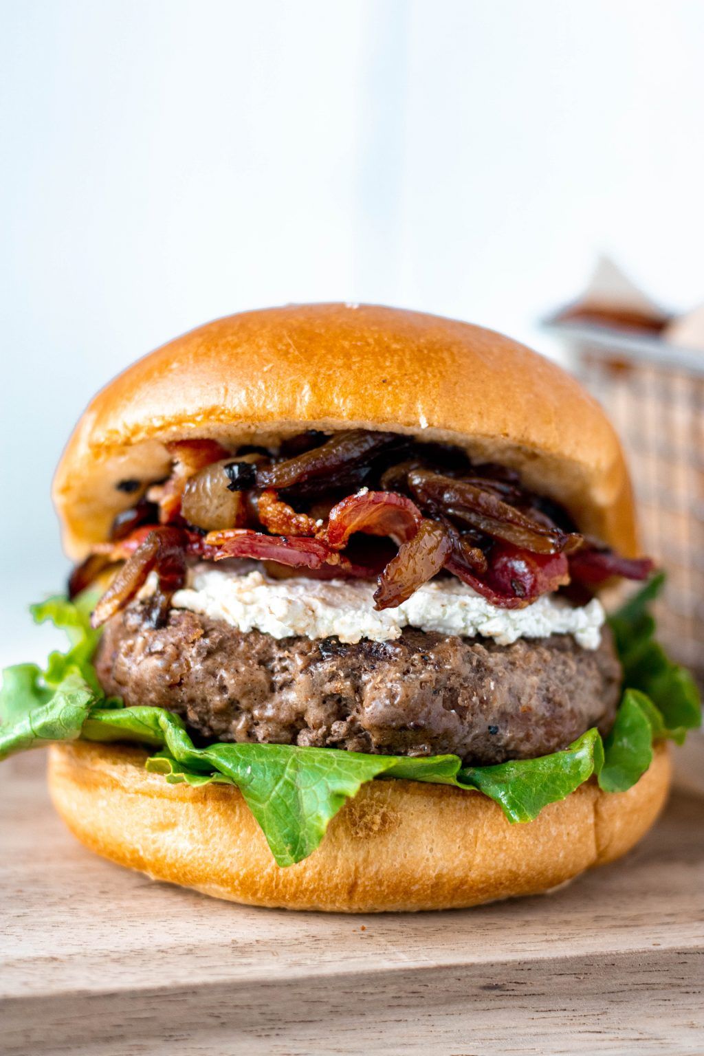 Goat Bacon Cheese Burger with Caramelized Onions