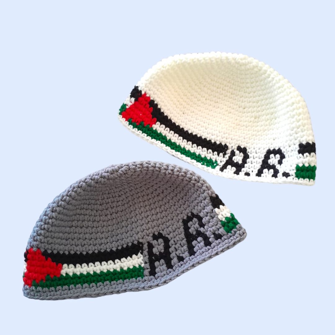 [PREORDER] Kids/Adult Palestine Flag with Crocheted Initials Kopiah