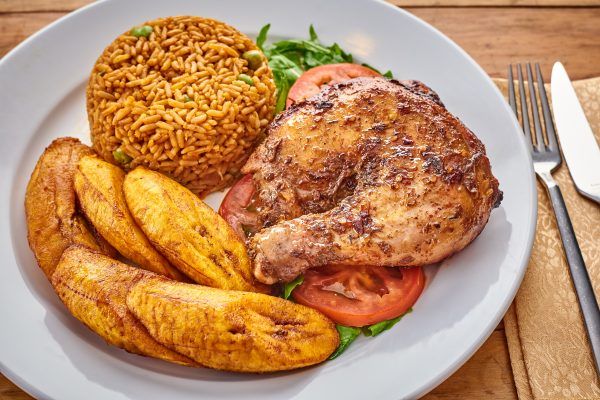 Jollof Rice & Chicken with Fried Plantain 