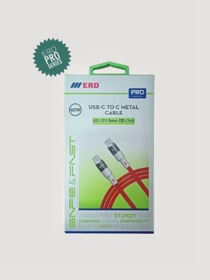 ERD UC-121 Type-C to C Metal Cable (65W, 5mm, 1Meter Red)