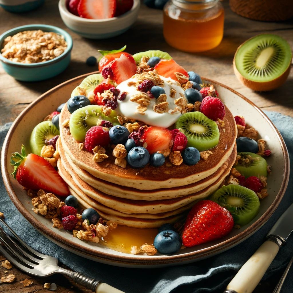 Pancakes aux fruits et granola