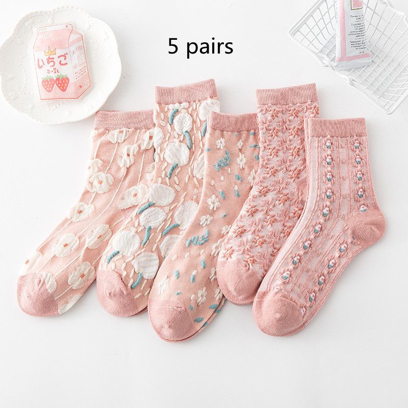 Cotton Socks Embossed Three-dimensional Small Flower Socks