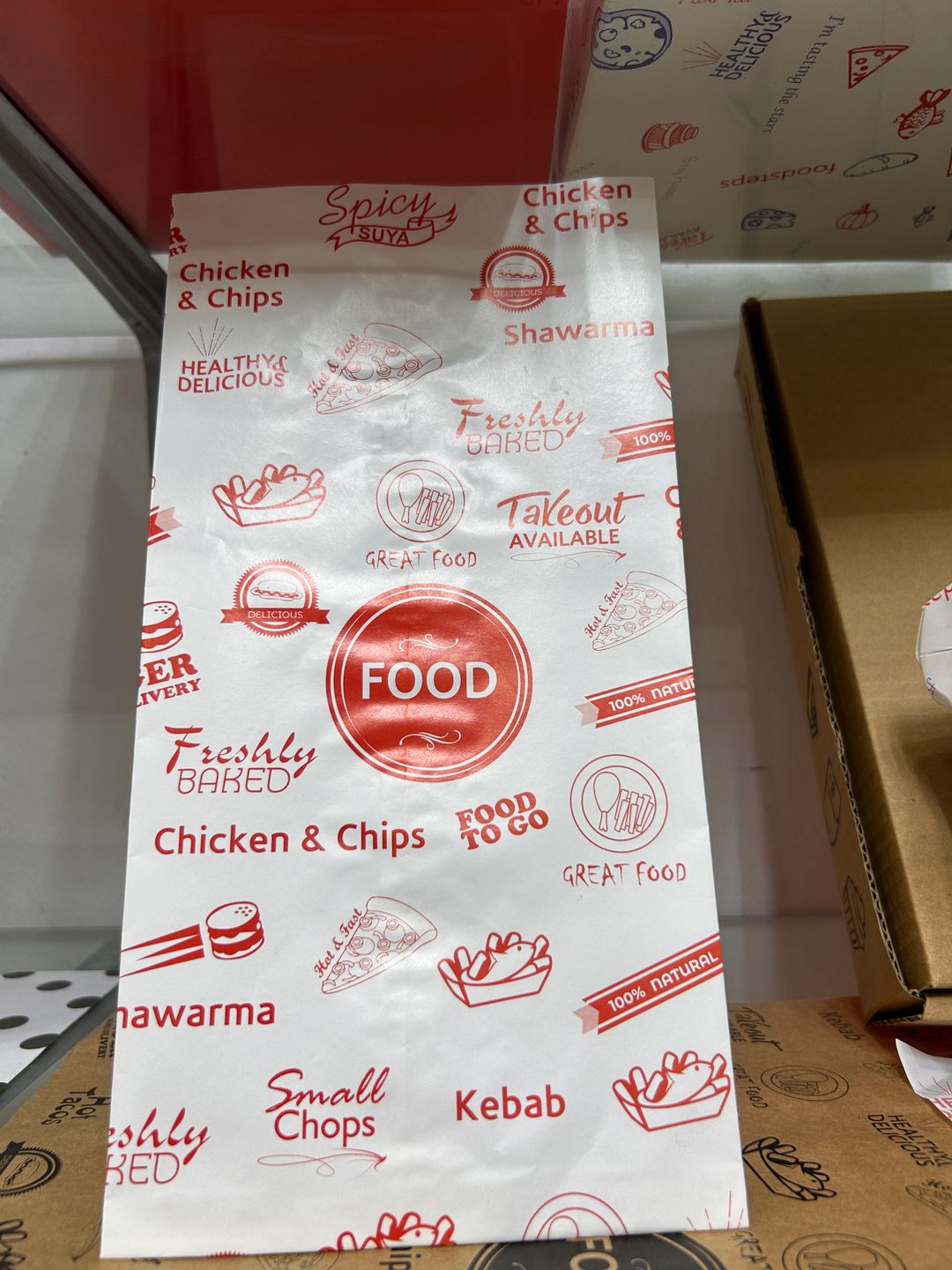 “FOOD TO GO” DELI TAKEOUT BAGS - RED & WHITE 