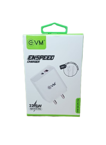 EVM EnSpeed 22.5W QC+PD Charger With Type-C Cable - Assorted Color