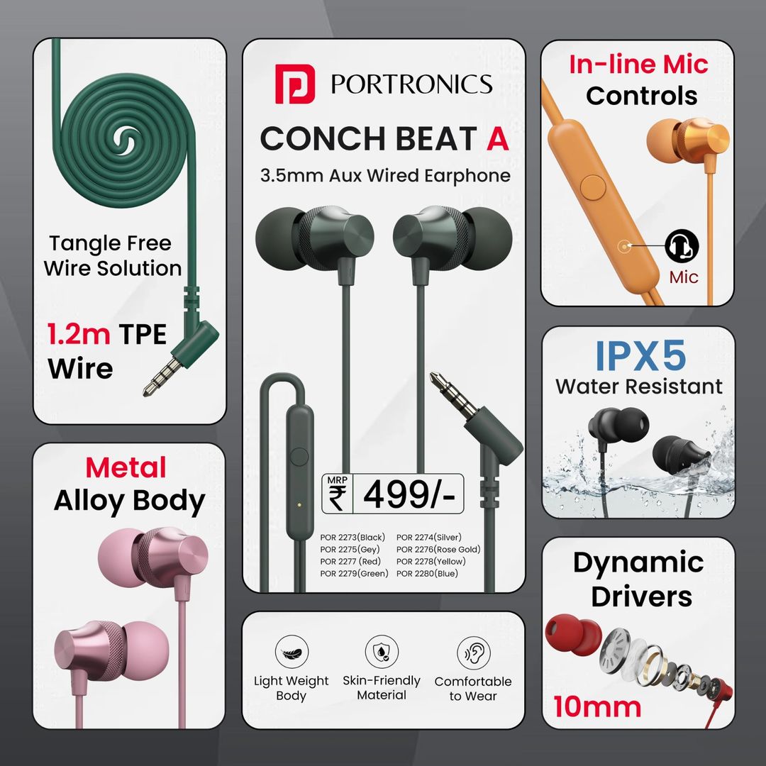 Portronics Conch Beat A Wired Earphones - Assorted Color