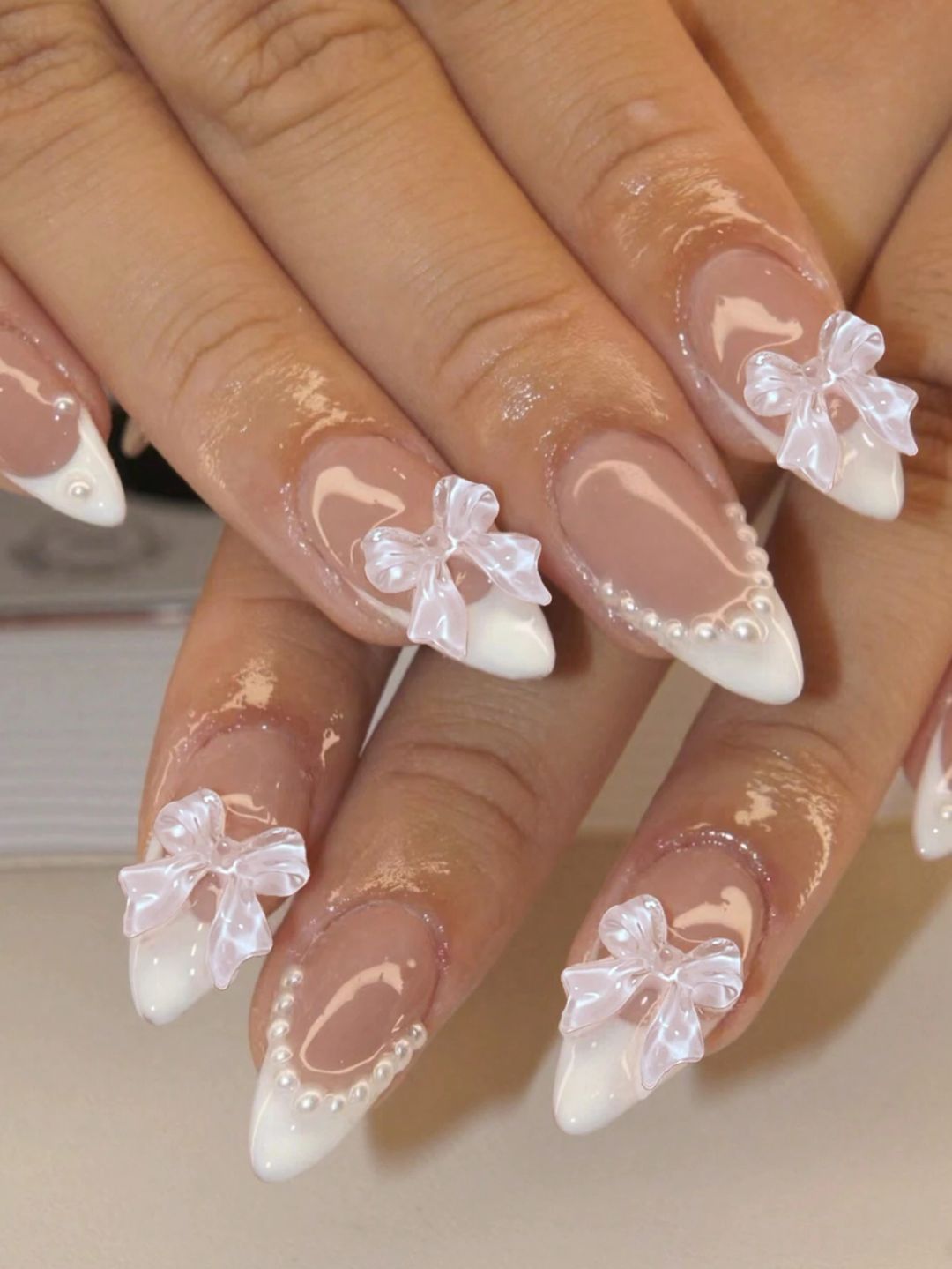 24pcs Long Almond Fingernails with Nail File & Tape