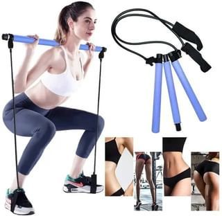 Portable Yoga Trainer Pilates Bar Kit Fitness Exercise Adjustable Pilates Stick Resistance Band W...