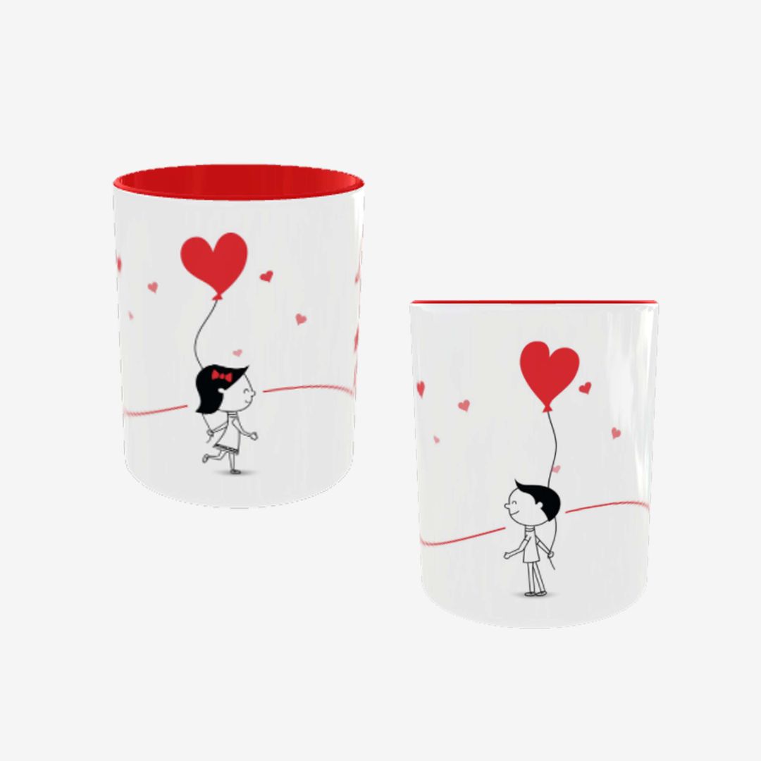 Printed Couple Mug with Heart Handle