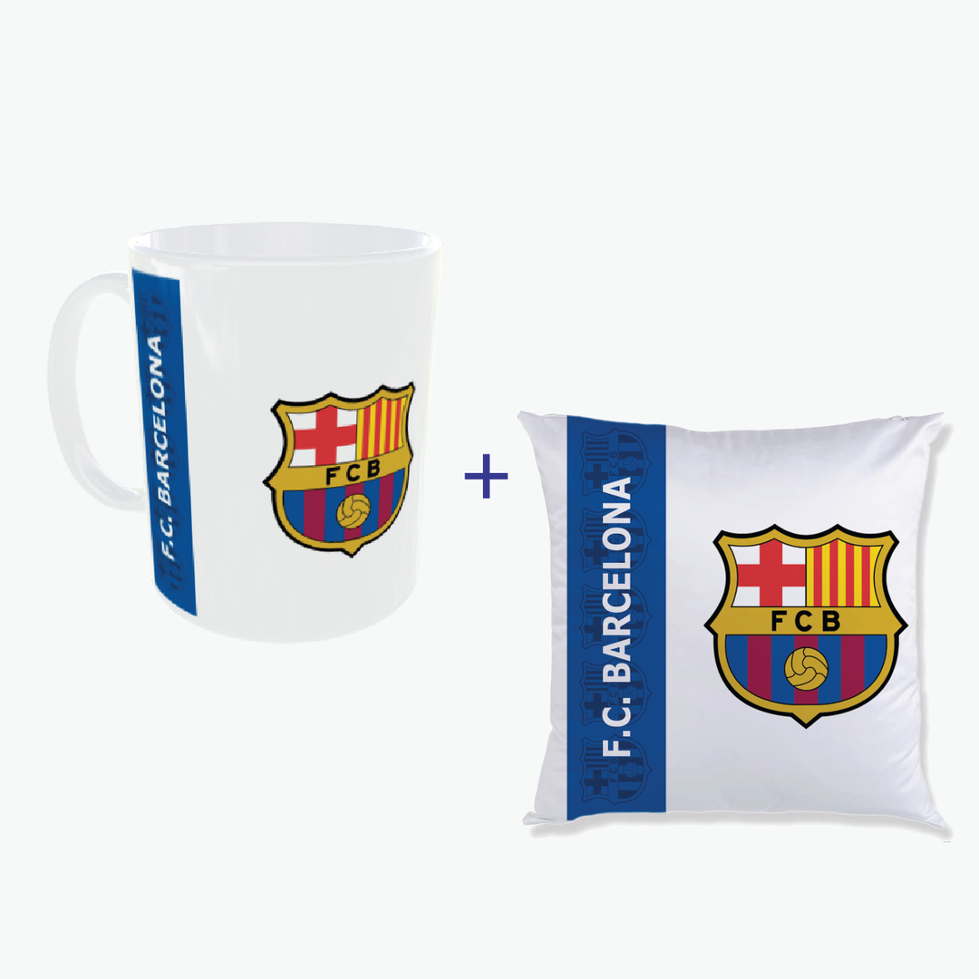 Barcelona Logo Printed Cushion Cover and Cup Combo Set