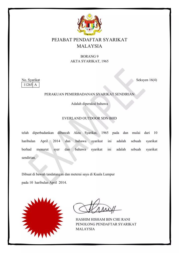 New Incorporation Company Registered ( SDN BHD )