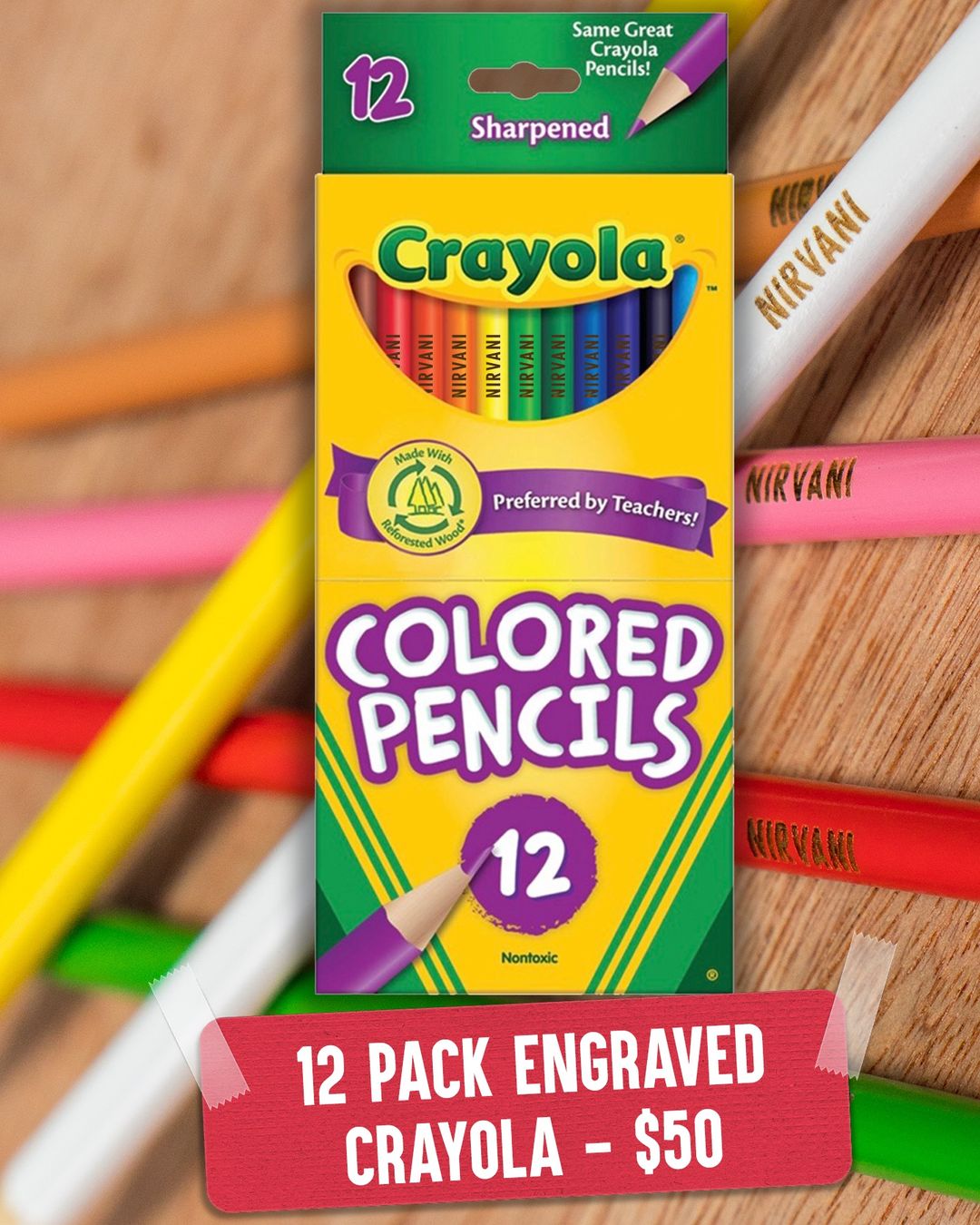 12 Pack Engraved Crayola Colored Pencils