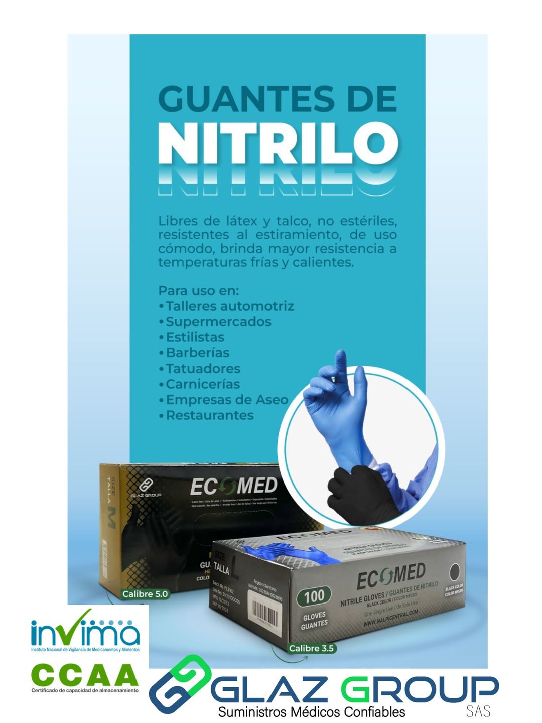 GUANTE PARA EXAMEN DE NITRILO **EXTRA RESISTENTES** NEGRO - DISPLAY X 100 UND - CAJA X 10 DISPLAY