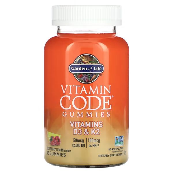 Vitamin Code D3 plus K2 Gummies, Raspberry Lemon Flavour