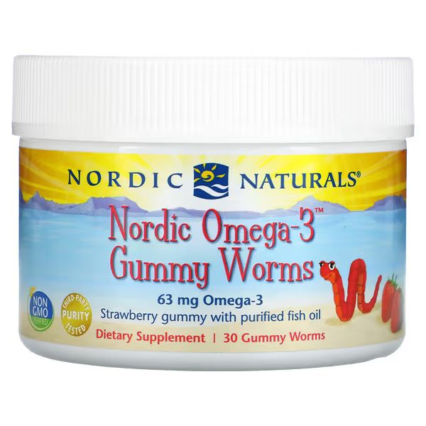 Nordic Omega 3 Gummy Worms 63 mg, Strawberry Flavour