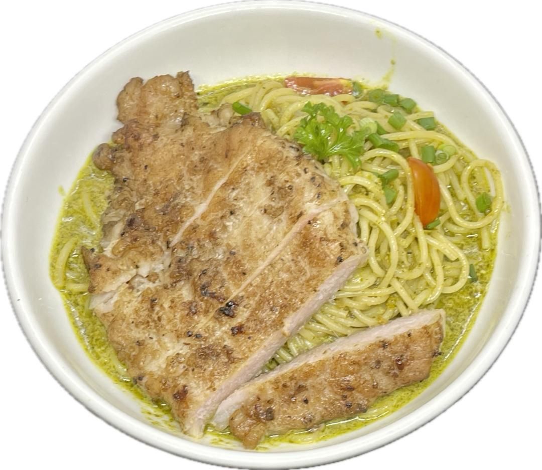 Green Curry Pasta - Grilled Pork Chop