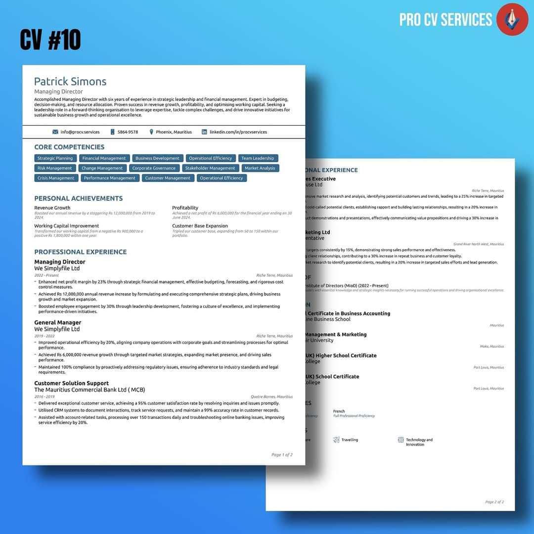 Entry Level CV (0-2) 