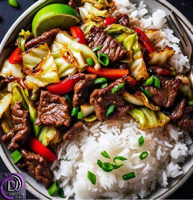 Cabbage with Beef Stir Fry with Curry Rice