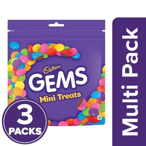  Cadbury Gems 2 hrs  Cadbury Gems Minis Chocolate Home Treats Pack, 3 x 126.4 g Multipack
