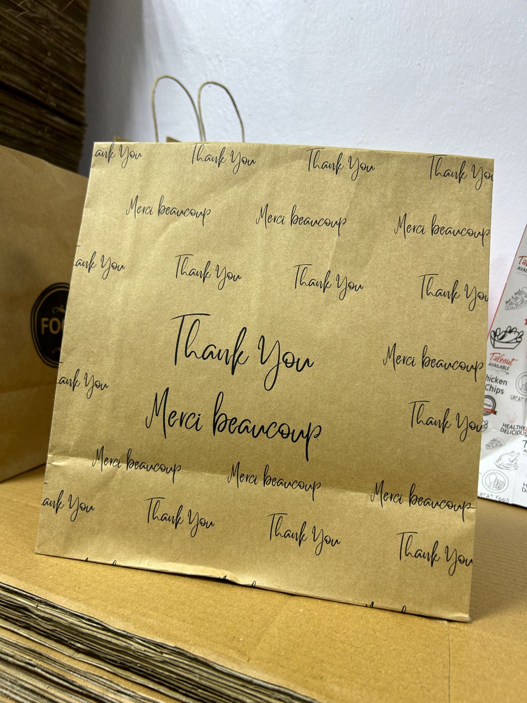 “THANK YOU” KRAFT DELIVERY TAKEOUT BAGS - 12” x 10” x 5” 