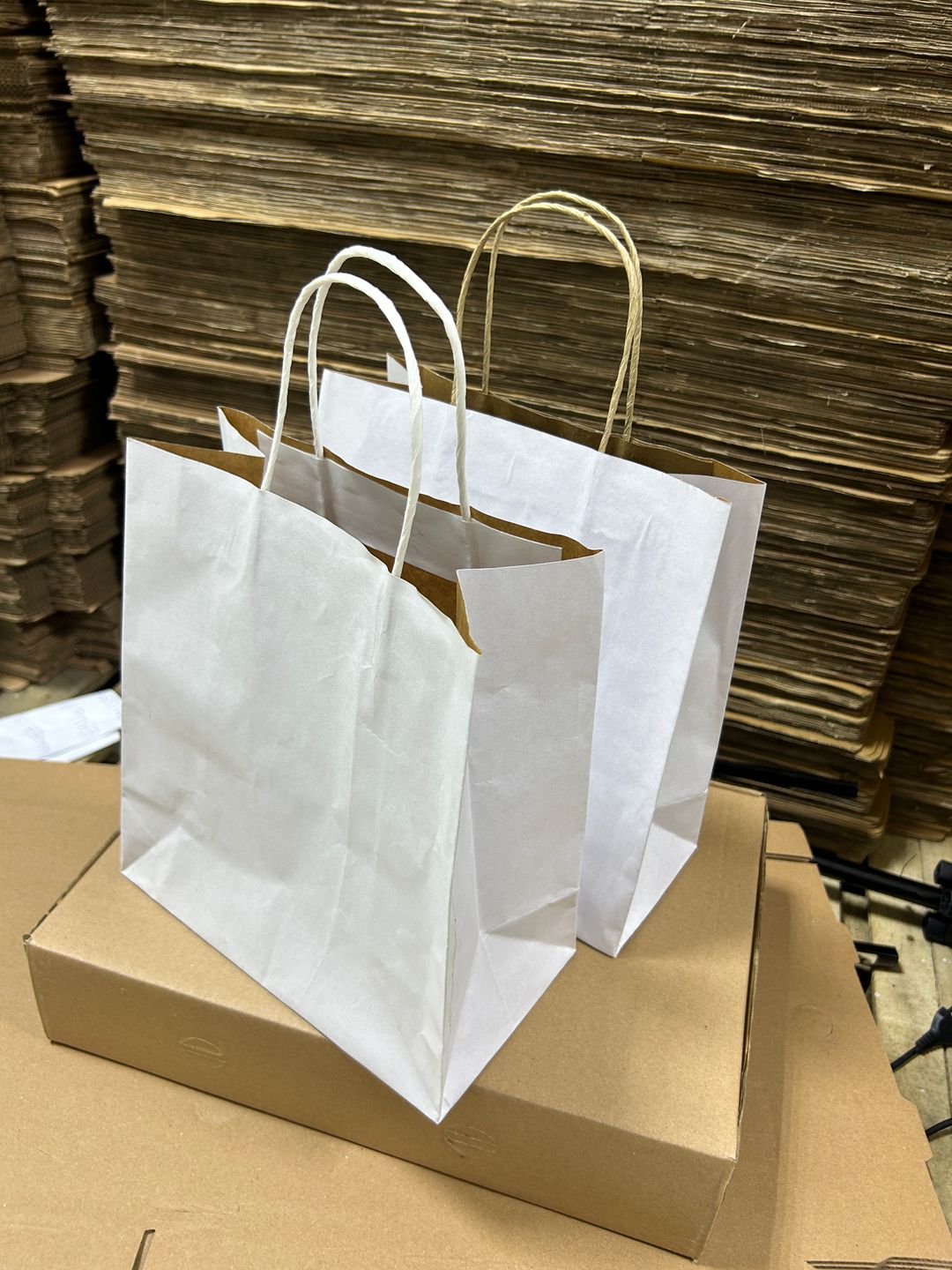 PLAIN WHITE DELIVERY CARRIER BAGS - 11” x 10” x 6” (WITH HANDLES)