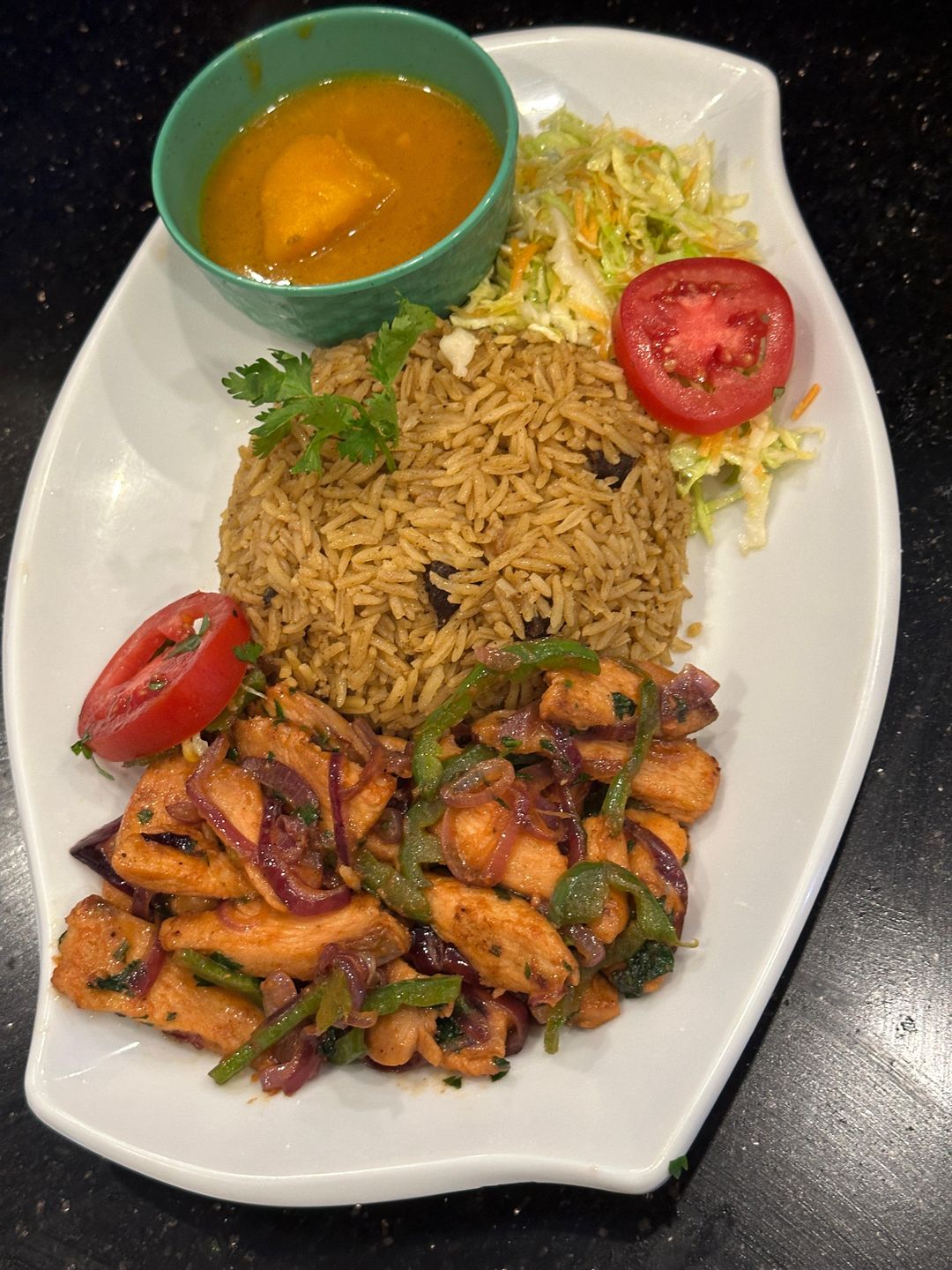 STIRFRIED CHICKEN (served with Rice and chips)