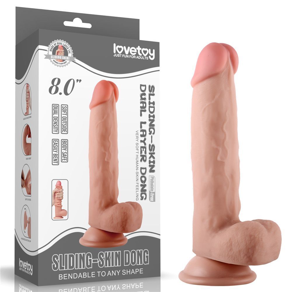 Lovetoy 8'' Sliding Skin Dual Layer Dong