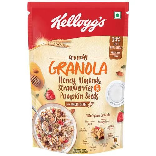 Kellogg's Crunchy Granola - Honey, Almonds, Strawberries & Pumpkin Seeds, 450 g Pouch