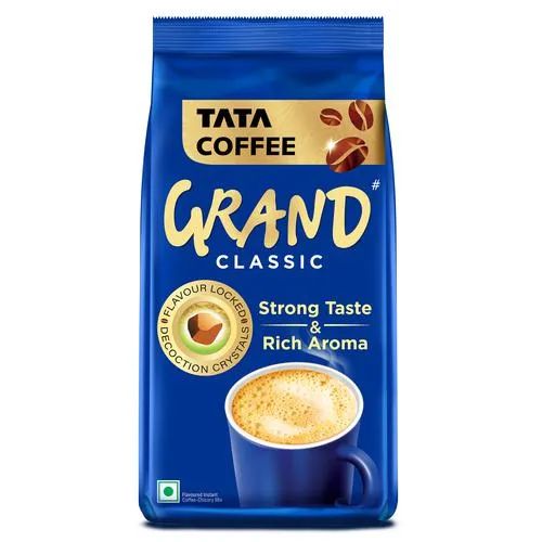 Tata Coffee Grand Classic Instant Coffee - Flavour Locked Decoction Crystals, Strong Taste & Rich Aroma, 200 g Pouch
