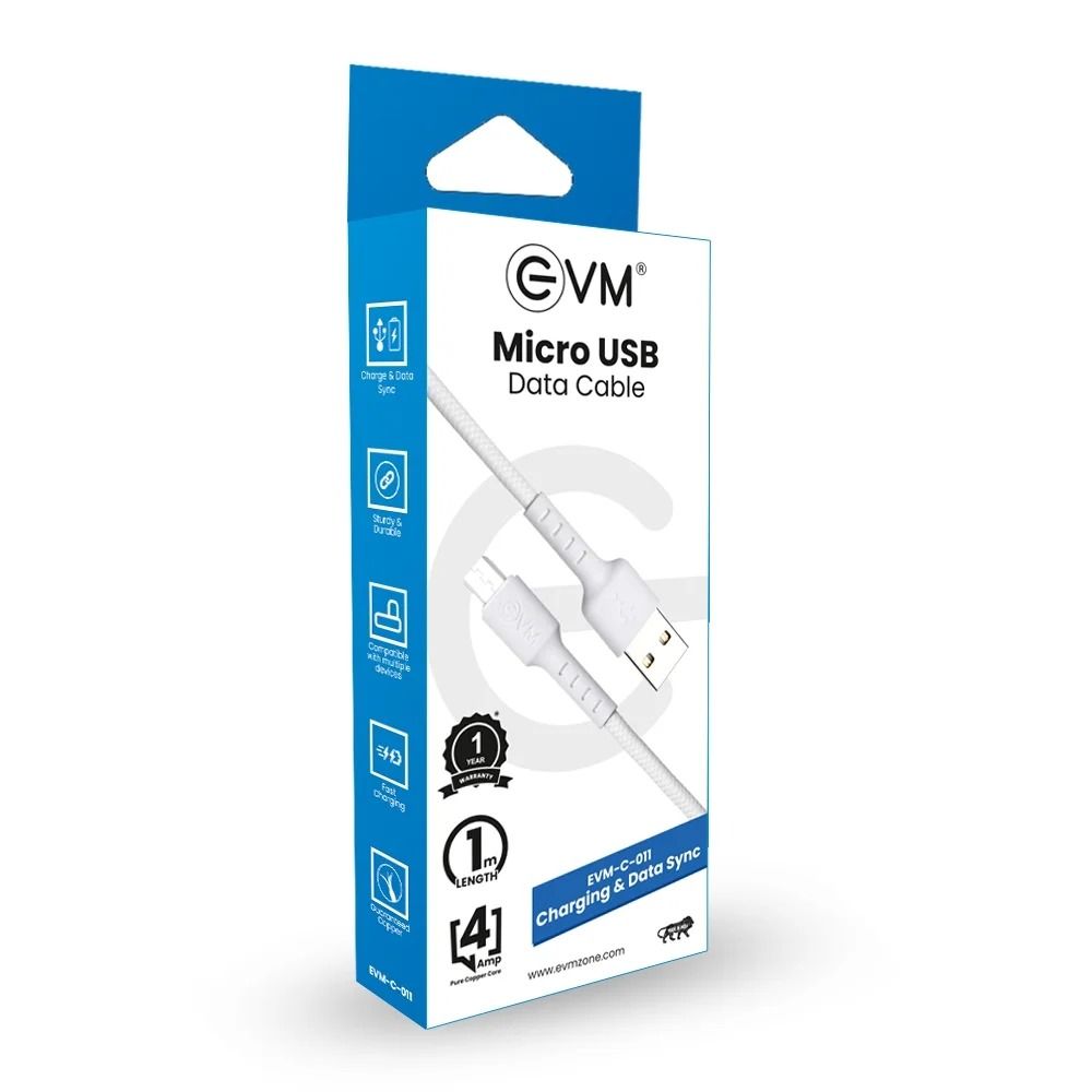 EVM-C-011 MICRO USB DATA CABLE (1 METER & 4AMP) With GST Bill Black