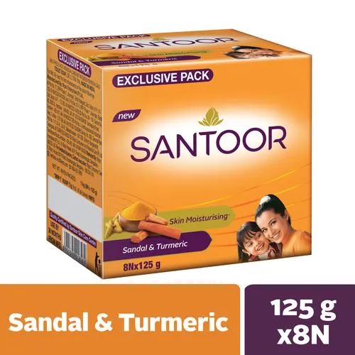 Santoor Skin Moisturizing Sandal & Turmeric Bathing Soap, 125 gm