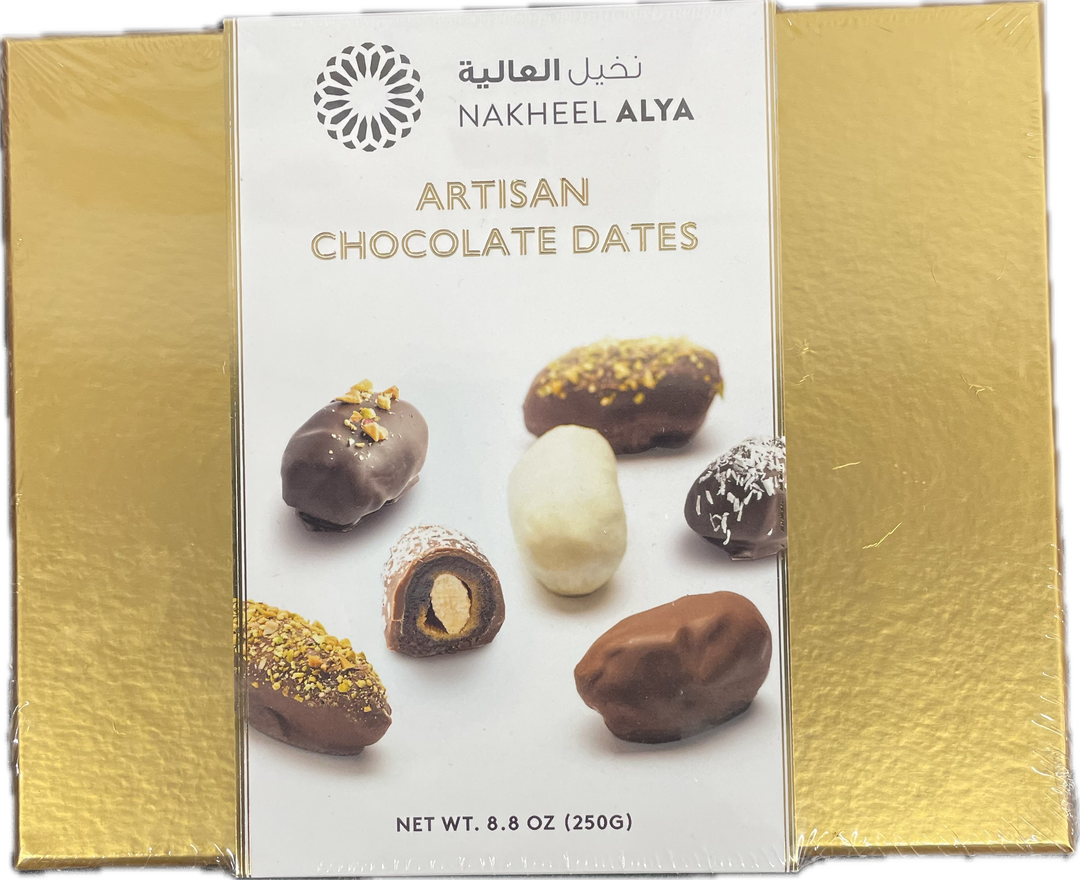 Assorted chocolate  covered dates with almonds