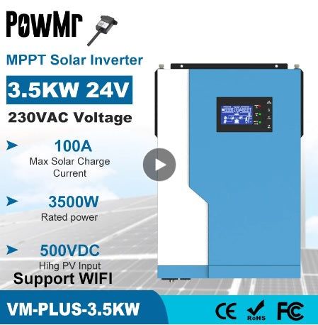 PowMr 3.5KW 24v 100Amp MPPT Pure Sine Hybrid Solar Inverter – Efficient & Reliable Solar Energy Conversion