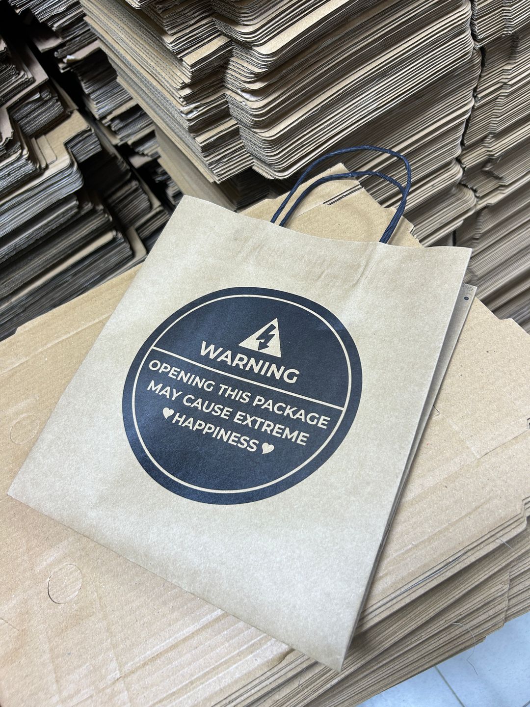 “WARNING” DELIVERY CARRIER BAGS - 12” x 10” x 5.5”  ( WITH HANDLES ) 