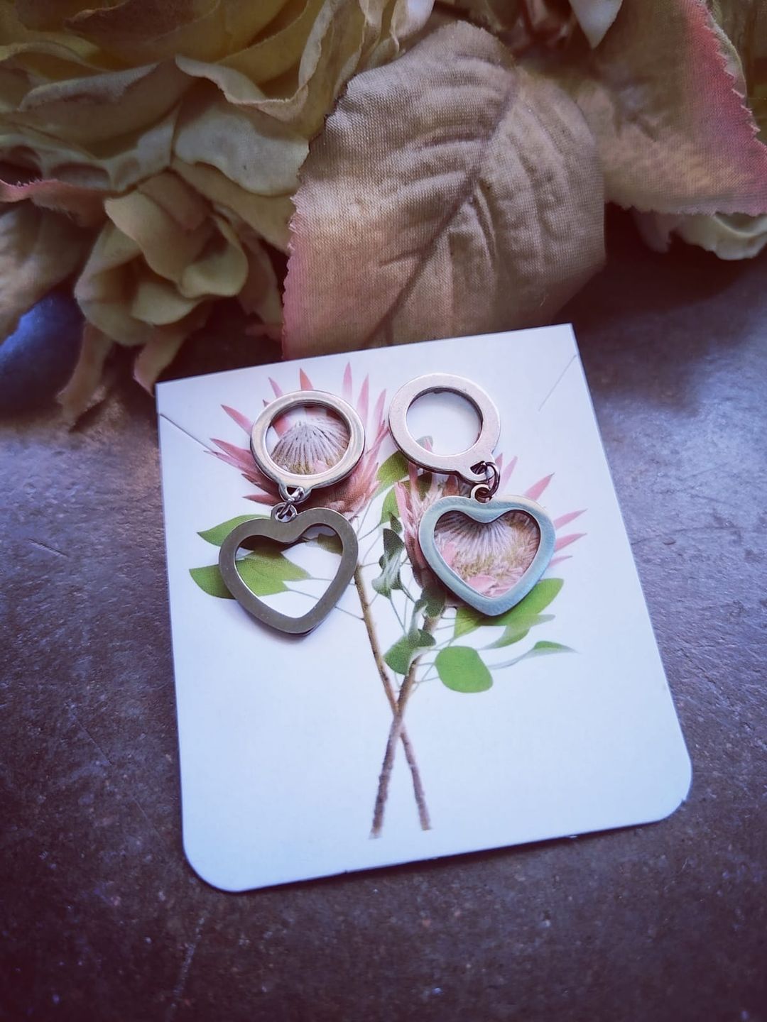 Circle stud and Heart Dangling earrings (Small)