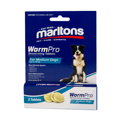 MARLTONS WORMPRO MEDIUM DOGS 11 - 30KGS(3 TABS) 