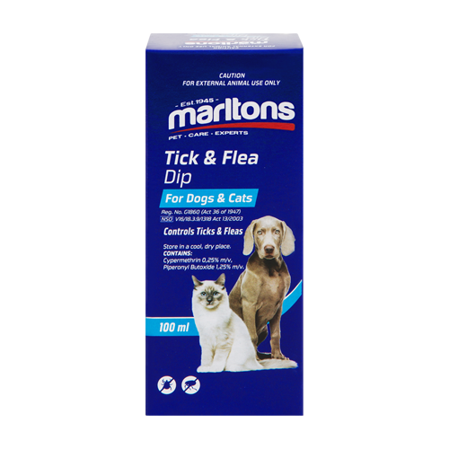 MARLTONS TICK & FLEA DIP 100ML FOR DOGS & CATS 