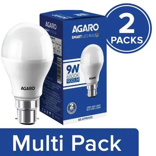 AGARO LED Bulb - 9 Watt, Cool Daylight, B22 Base, 2 x 1 pc Multipack