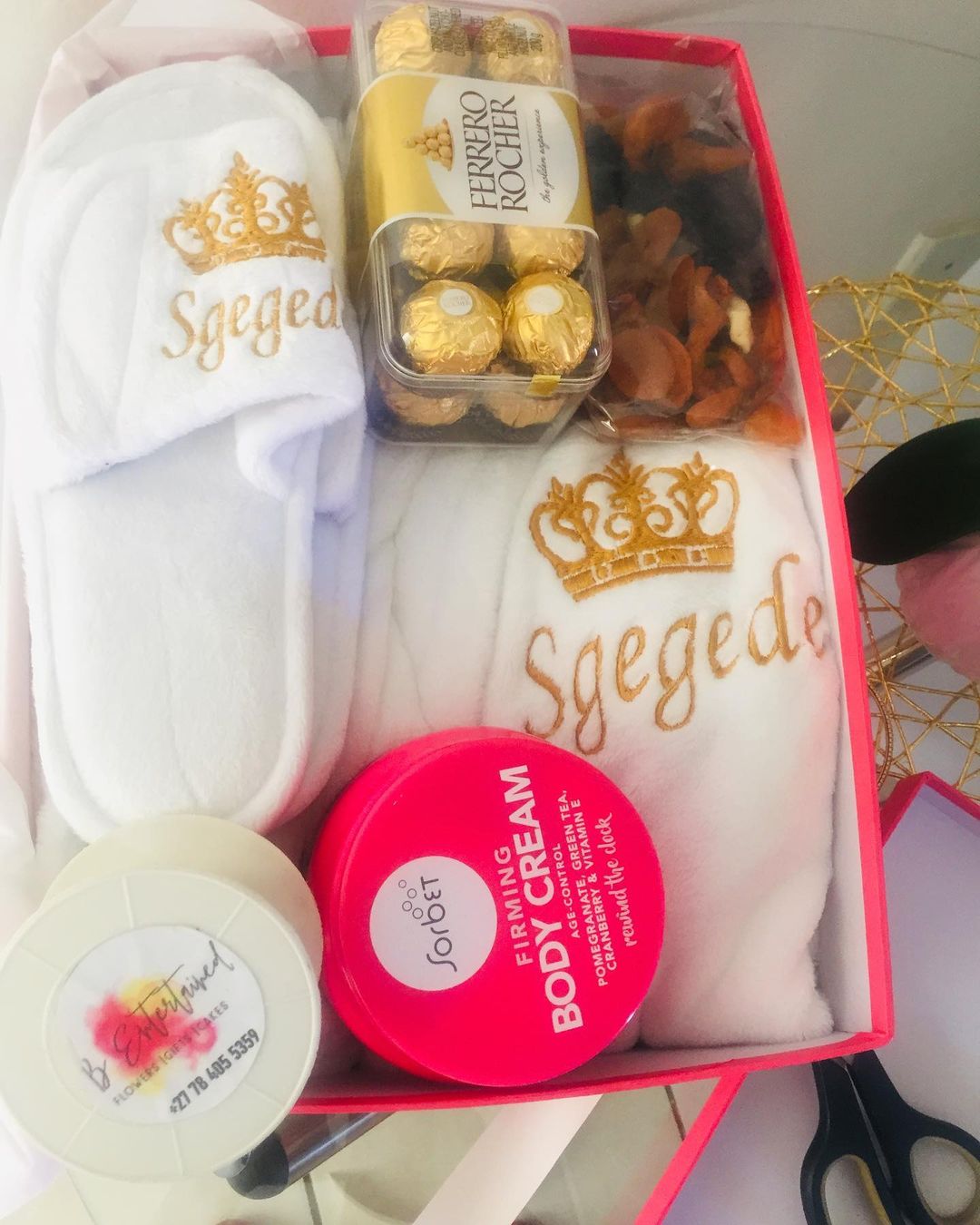 Personalized Gown, Sleepers, Ferrero Chocolates & Sorbet Pamper Goodies 