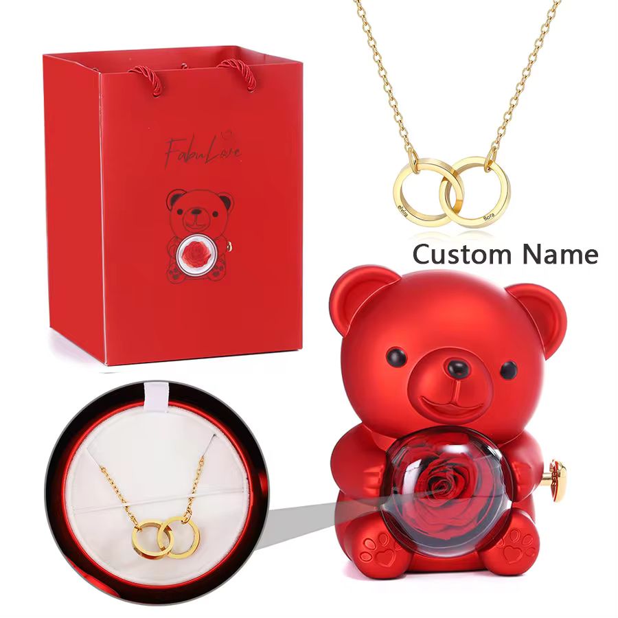 Teddy Bear Gift Box with Round Necklace