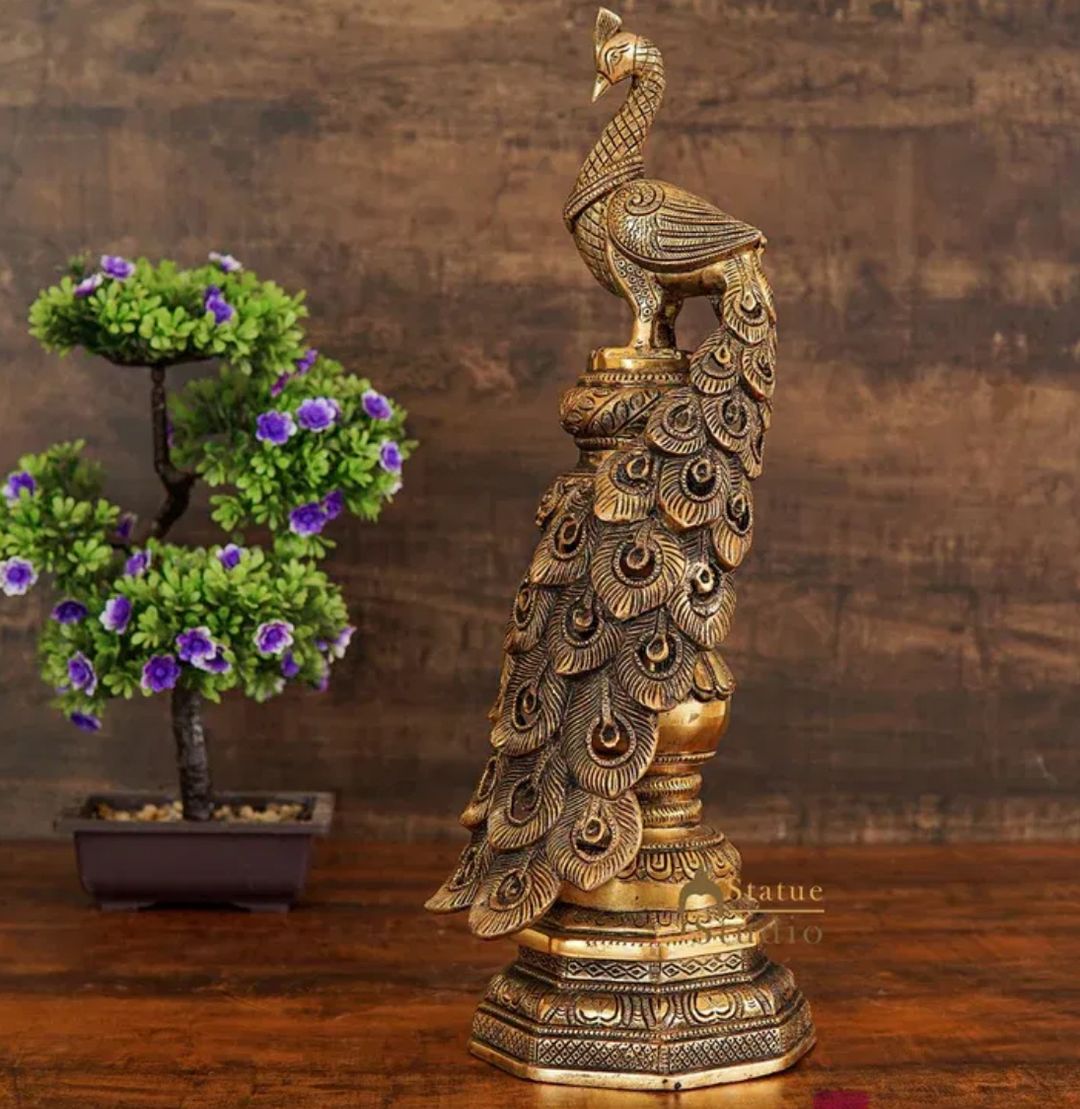 Brass Exclusive Peacock Feng Shui Vastu Décorative  Statue Showpiece 19"