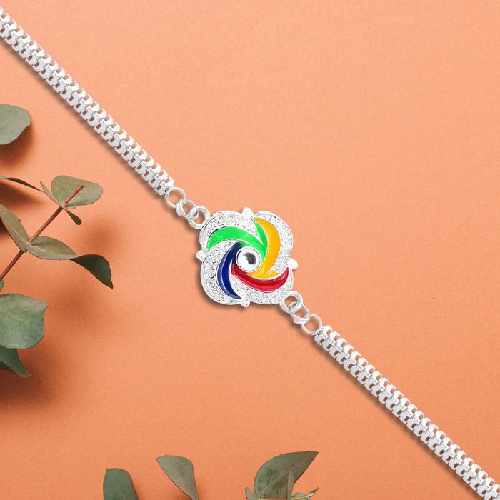 Silver Tornado Flower Multi Color Rakhi