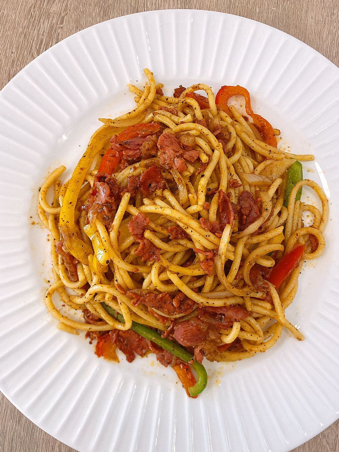 Black Pepper Beef Spaghetti