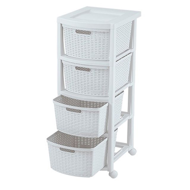 RIMAX WICKER 4 DRAWER STORAGE CART WHITE (11247)