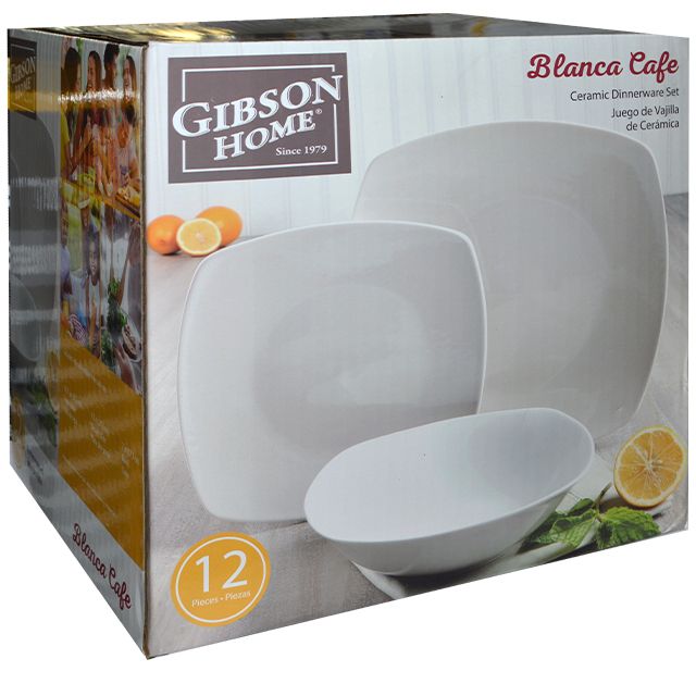 GIBSON BLANCA CAFE 12PC SQ D/WARE SET, WHITE