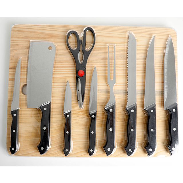 GIBSON WILDCRAFT 10PC SS KNIFE SET W/ WOOD CUTTING BOARD