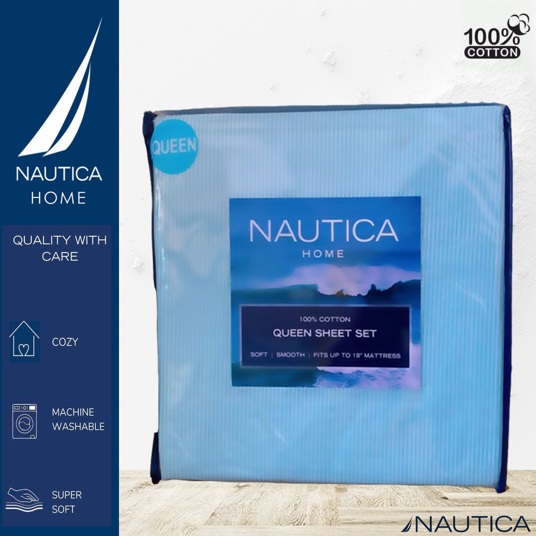 Nautica Home Sheet Set - Queen - White Pinstripe